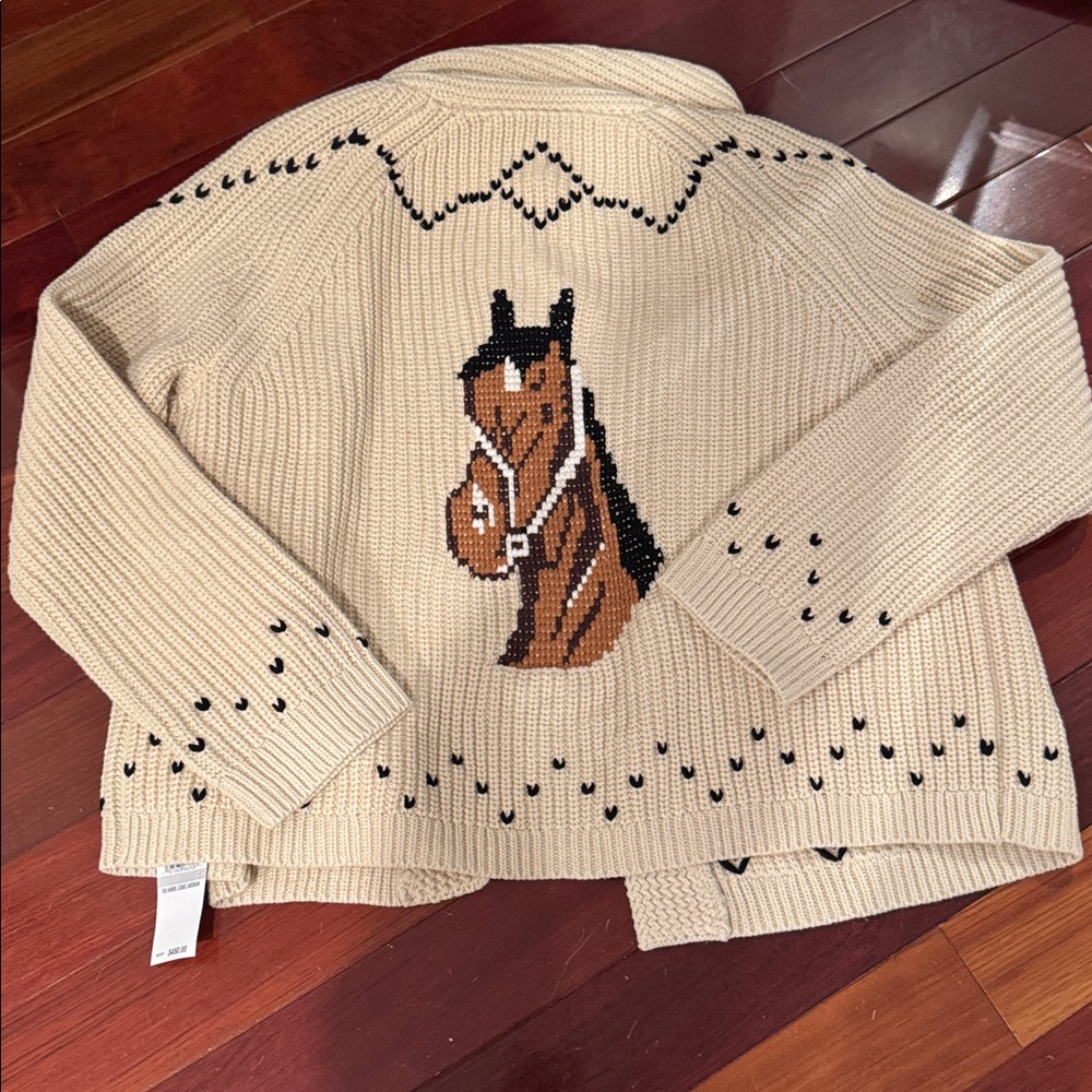 The Great. NWT The Horse Lodge Cardigan Open cardigan with horse motif - Picture 12 of 12